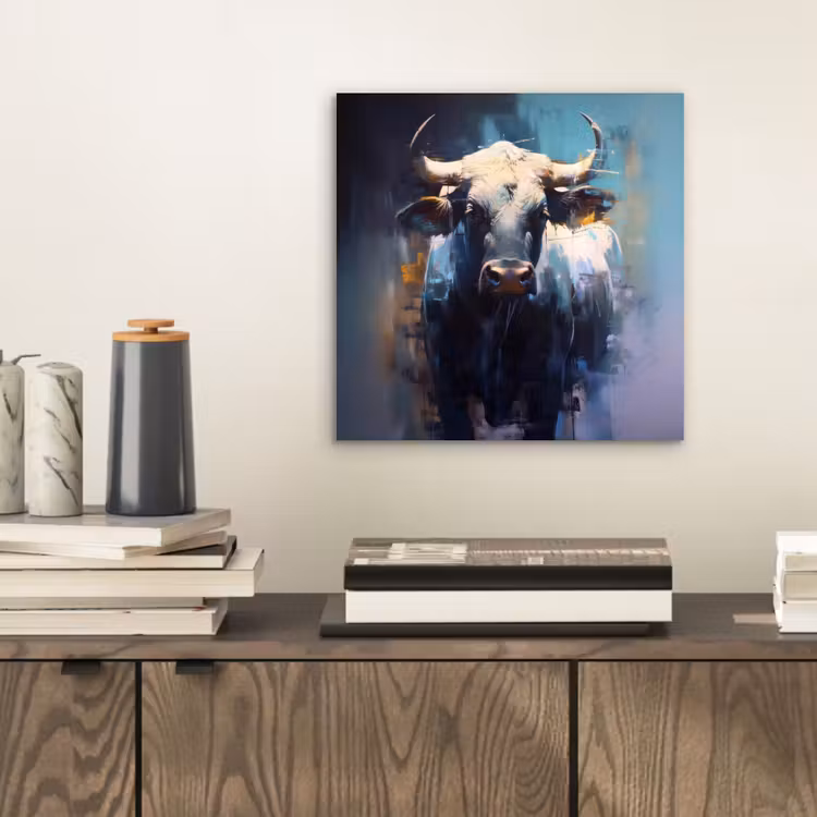 Stier - Zwart - Abstract - Horens aluminium wit klein -sfeer1