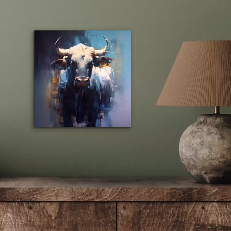 Stier - Zwart - Abstract - Horens aluminium wit klein -sfeer2