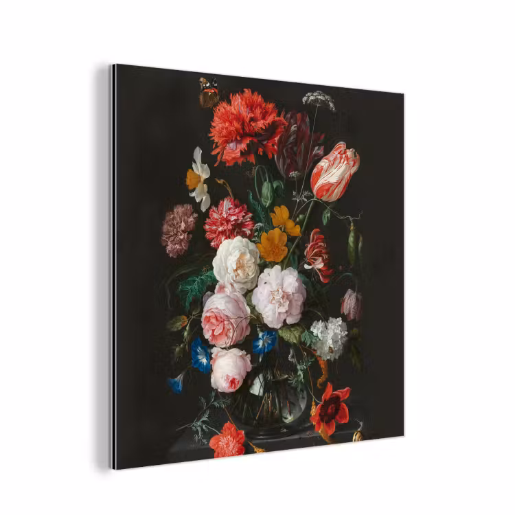 Stilleven met bloemen in een glazen vaas - Schilderij van Jan Davidsz. de Heem aluminium wit klein -3d