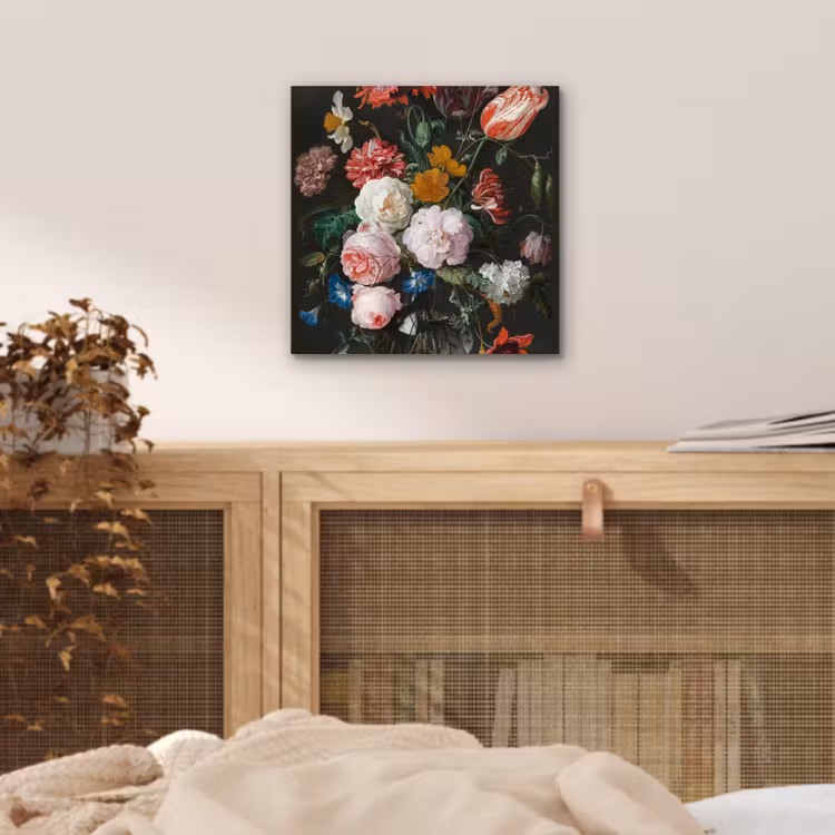 Stilleven met bloemen in een glazen vaas - Schilderij van Jan Davidsz. de Heem aluminium wit klein -sfeer3