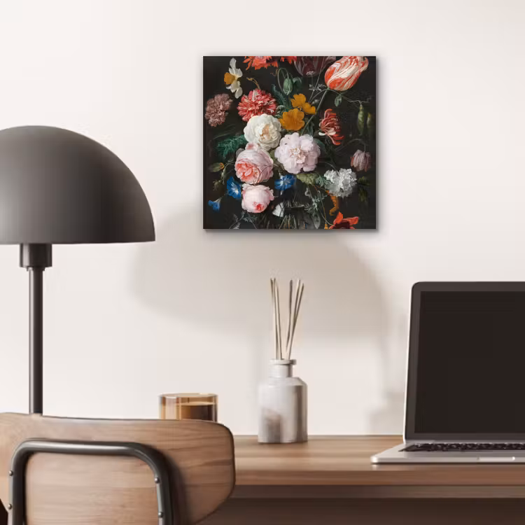 Stilleven met bloemen in een glazen vaas - Schilderij van Jan Davidsz. de Heem aluminium wit klein -sfeer5