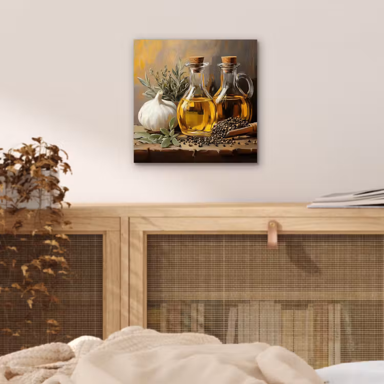 Stilleven - Olijfolie - Knoflook - Kruiden aluminium wit klein -sfeer3