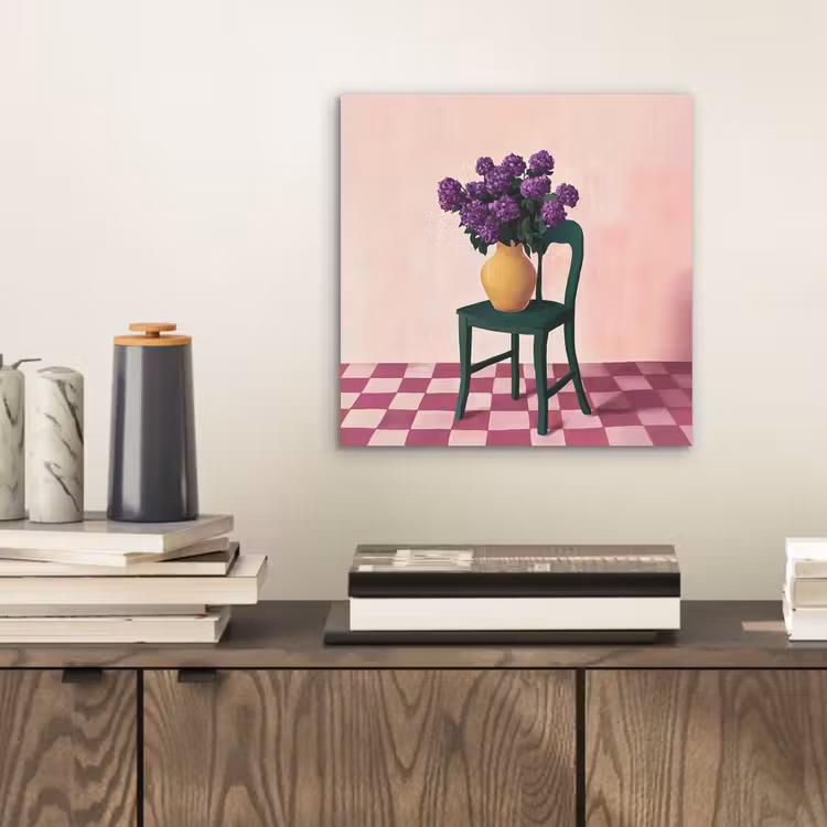 Stoel - Vaas - Bloemen - Geblokt aluminium wit klein -sfeer1