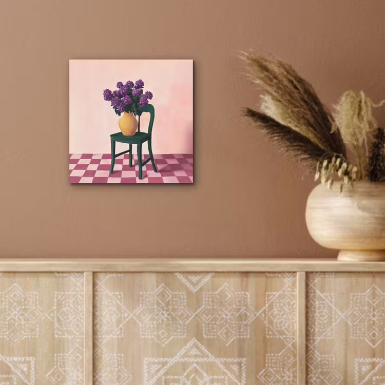 Stoel - Vaas - Bloemen - Geblokt aluminium wit klein -sfeer4