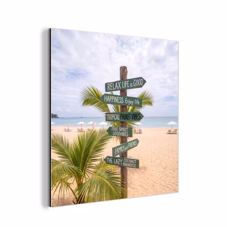 Strand - Wegwijzer - Palmen - Tropisch - Groen aluminium wit klein -3d