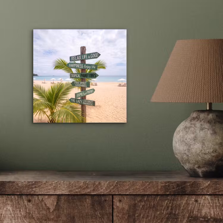 Strand - Wegwijzer - Palmen - Tropisch - Groen aluminium wit klein -sfeer2