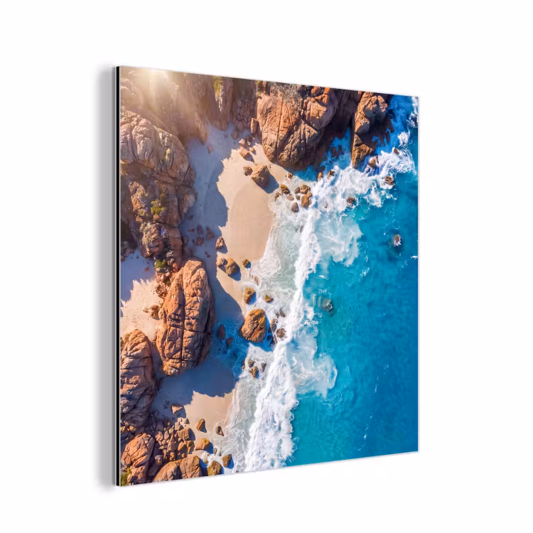 Strand - Zee - Rotsen - Natuur - Blauw aluminium wit klein -3d