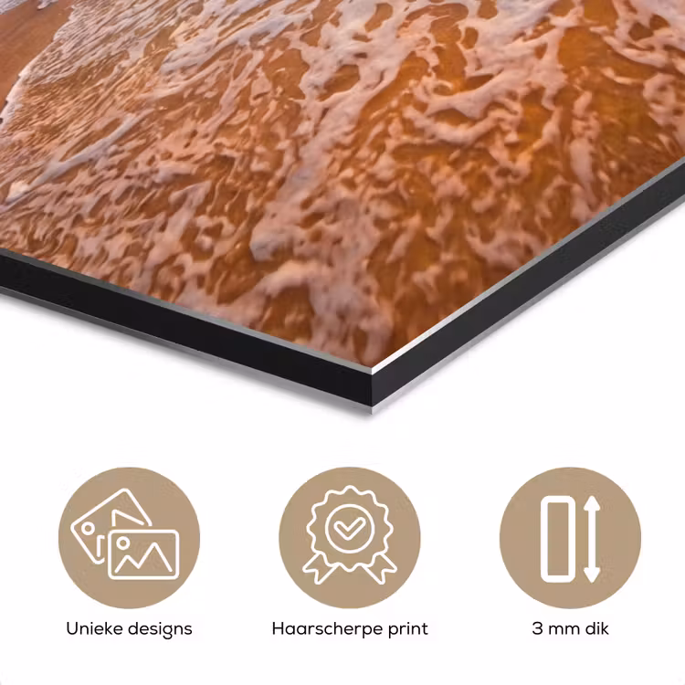 Strand - Zonsondergang - Golven - Natuur - Goud aluminium wit klein -closeup_NL