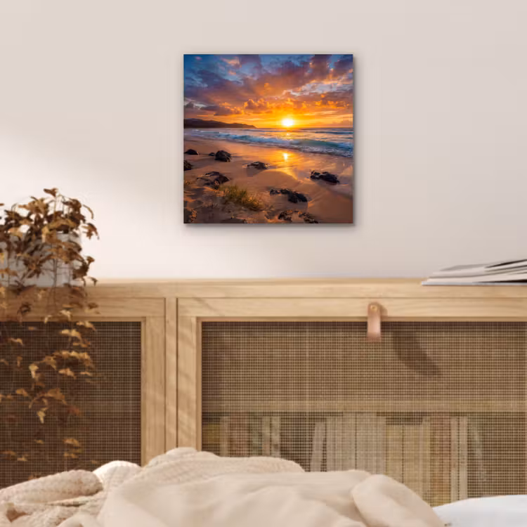 Strand - Zonsondergang - Golven - Natuur - Oranje aluminium wit klein -sfeer3