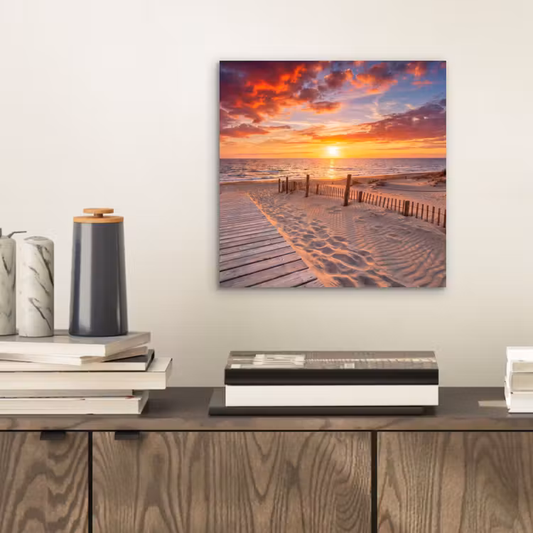 Strand - Zonsondergang - Zee - Natuur - Oranje aluminium wit klein -sfeer1