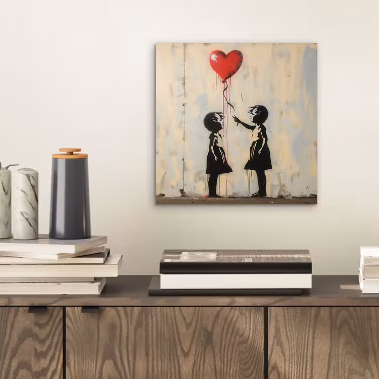 Street art - Banksy - Ballon - Graffiti - Retro aluminium wit klein -sfeer1