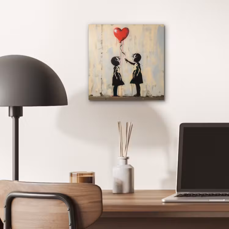 Street art - Banksy - Ballon - Graffiti - Retro aluminium wit klein -sfeer5