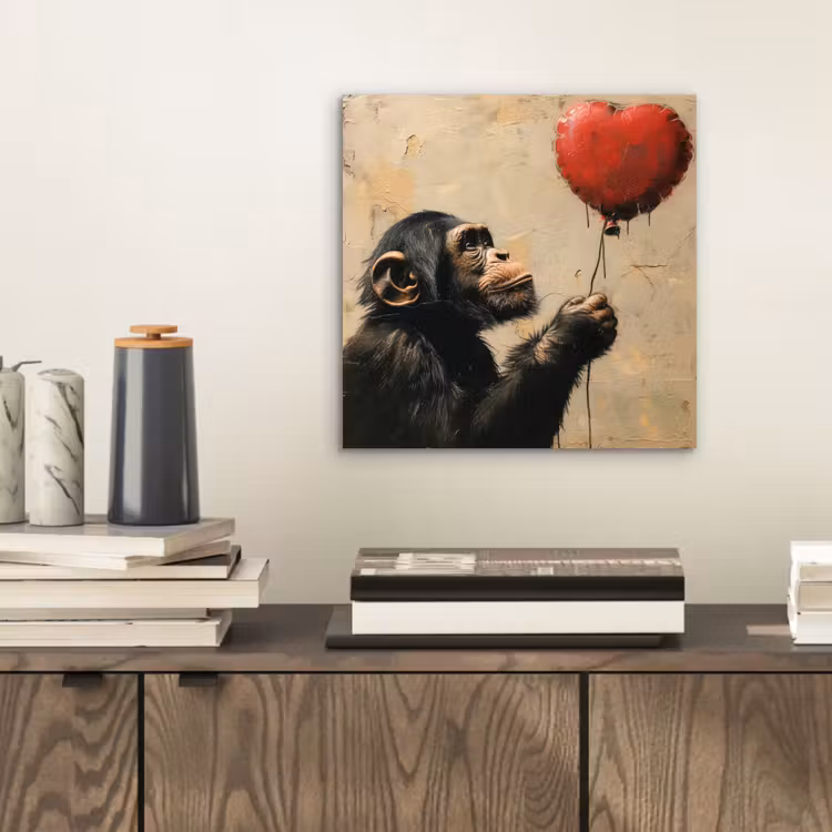Street art - Chimpansee - Ballon - Graffiti - Banksy aluminium wit klein -sfeer1