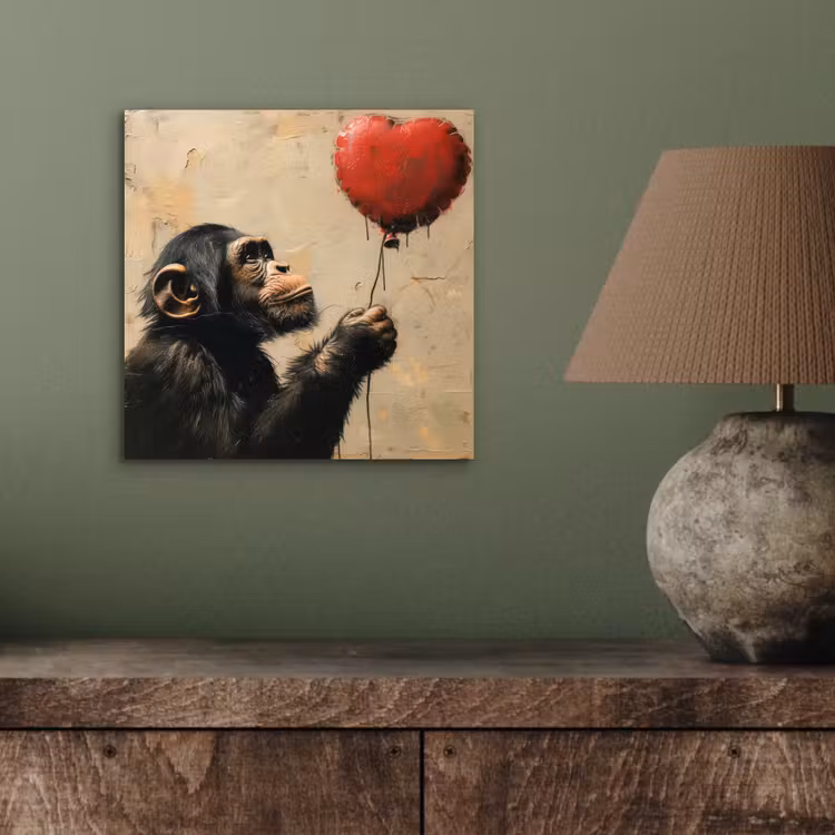 Street art - Chimpansee - Ballon - Graffiti - Banksy aluminium wit klein -sfeer2
