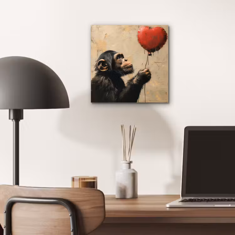 Street art - Chimpansee - Ballon - Graffiti - Banksy aluminium wit klein -sfeer5
