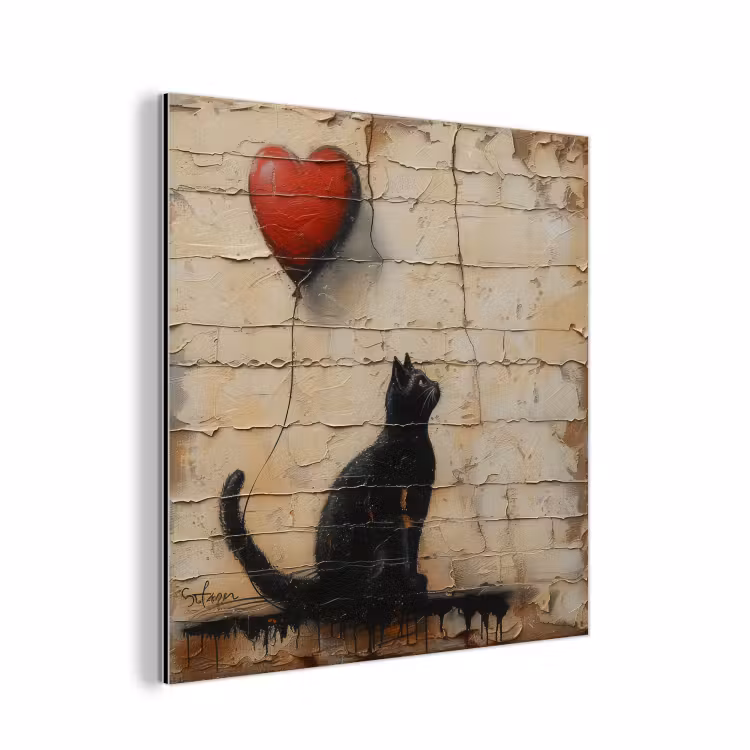 Street art - Kat - Ballon - Graffiti - Banksy aluminium wit klein -3d