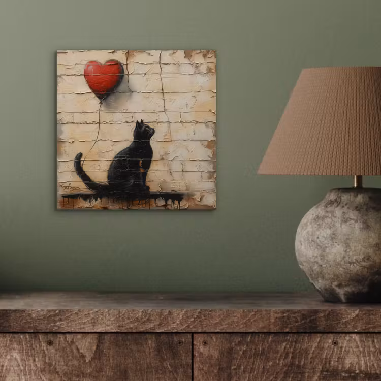 Street art - Kat - Ballon - Graffiti - Banksy aluminium wit klein -sfeer2