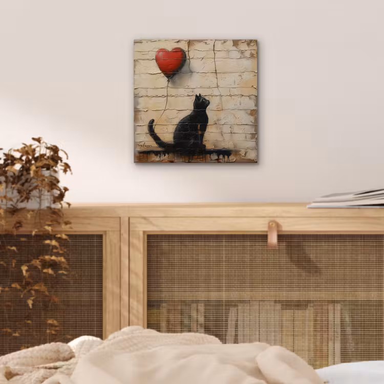 Street art - Kat - Ballon - Graffiti - Banksy aluminium wit klein -sfeer3