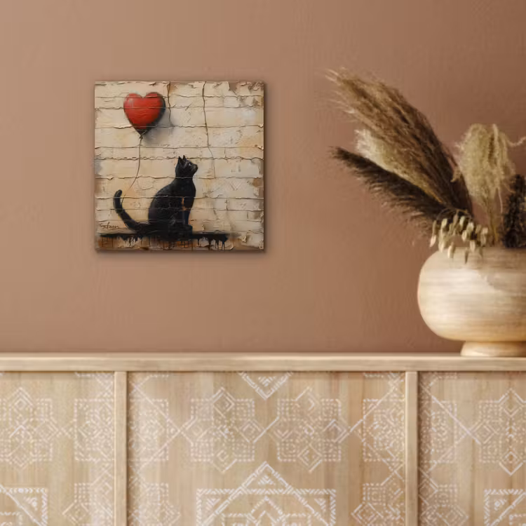 Street art - Kat - Ballon - Graffiti - Banksy aluminium wit klein -sfeer4