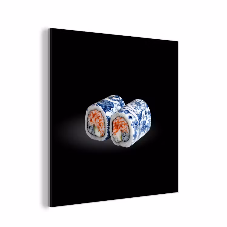 Sushi - Delfts blauw - Rijst - Vis - Elegant aluminium wit klein -3d