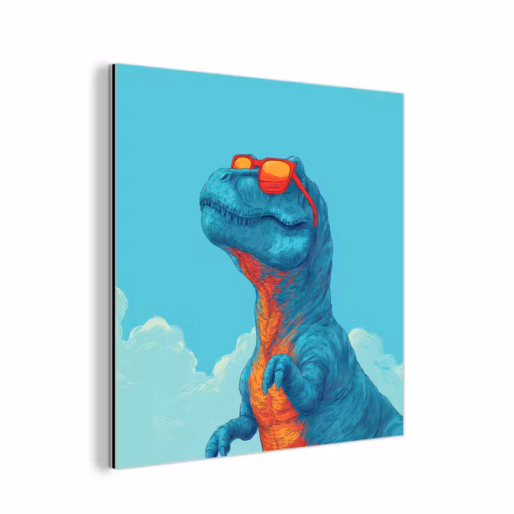 T-Rex - Blauw - Wolken - Zonnebril aluminium wit klein -3d