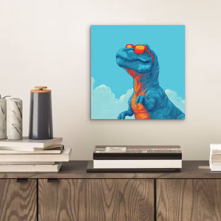 T-Rex - Blauw - Wolken - Zonnebril aluminium wit klein -sfeer1
