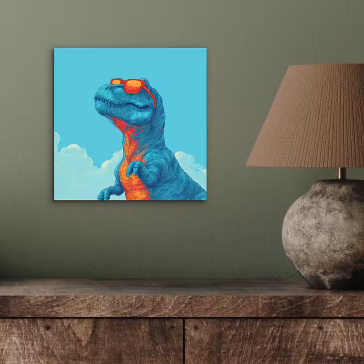 T-Rex - Blauw - Wolken - Zonnebril aluminium wit klein -sfeer2