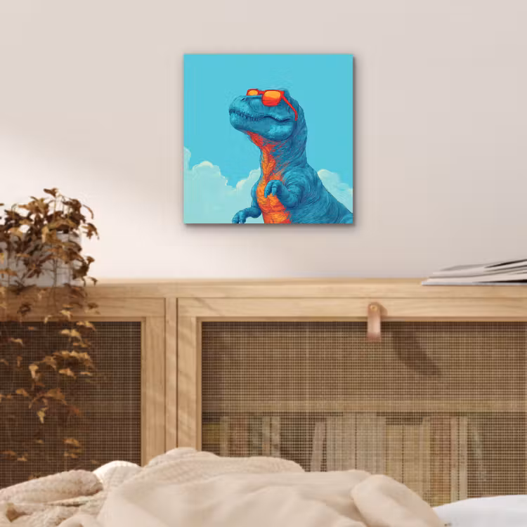 T-Rex - Blauw - Wolken - Zonnebril aluminium wit klein -sfeer3