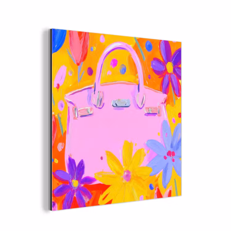 Tas - Roze - Bloemen aluminium wit klein -3d