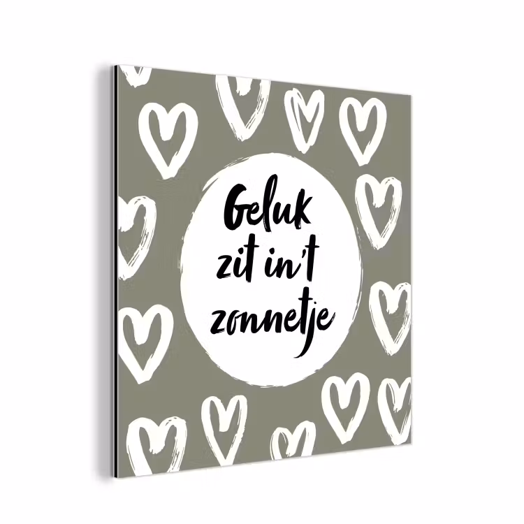 Tekst - geluk zit in 't zonnetje - Quotes - Geluk - Zon aluminium wit klein -3d