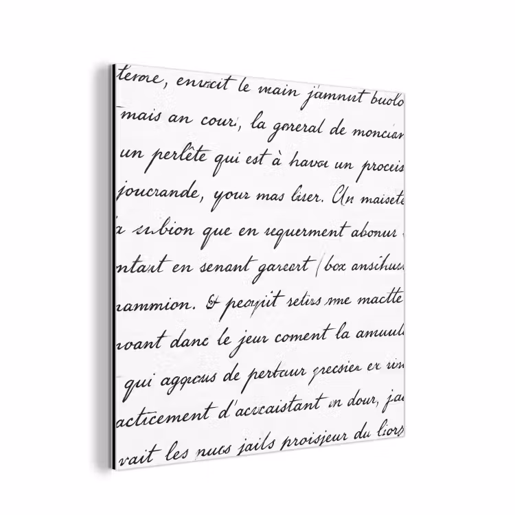 Tekst - Handschrift - Klassiek - ZwartWit aluminium wit klein -3d