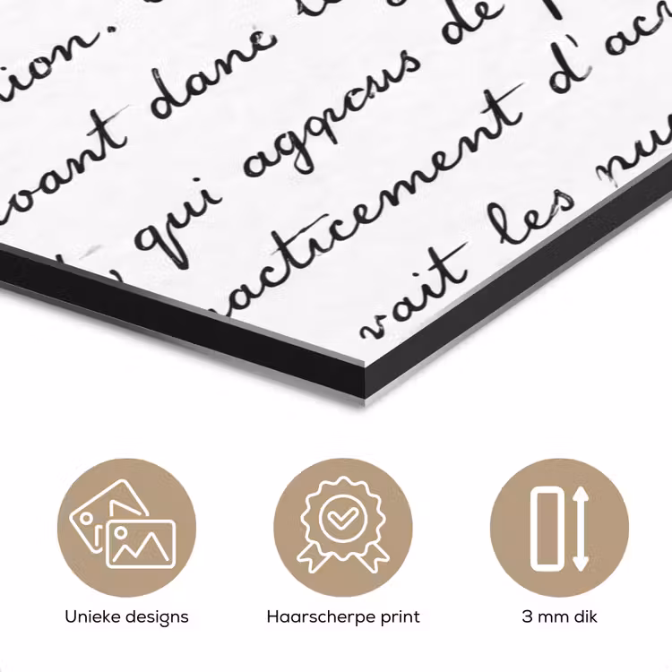 Tekst - Handschrift - Klassiek - ZwartWit aluminium wit klein -closeup_NL