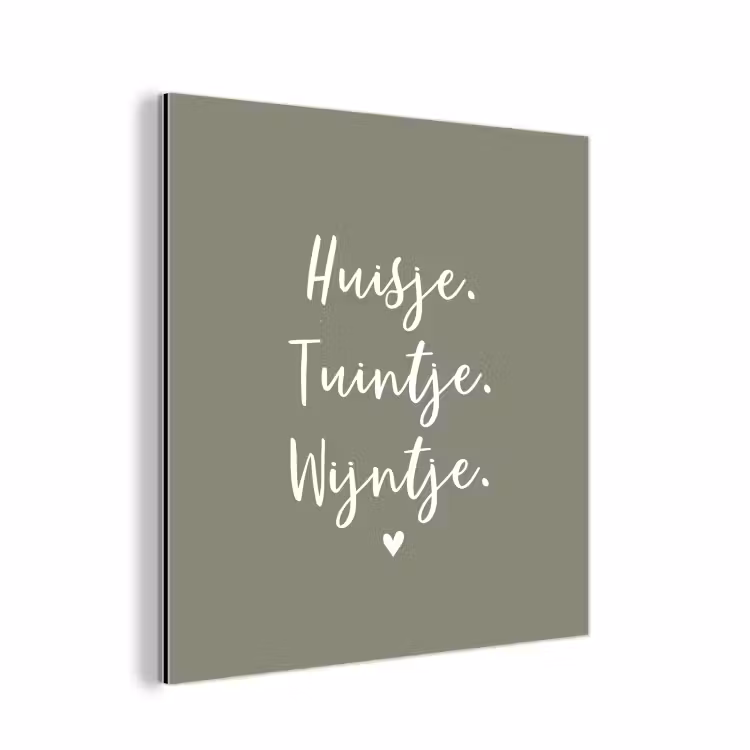 Tekst - Huisje, tuintje, wijntje - Thuis - Quotes - Wijn aluminium wit klein -3d