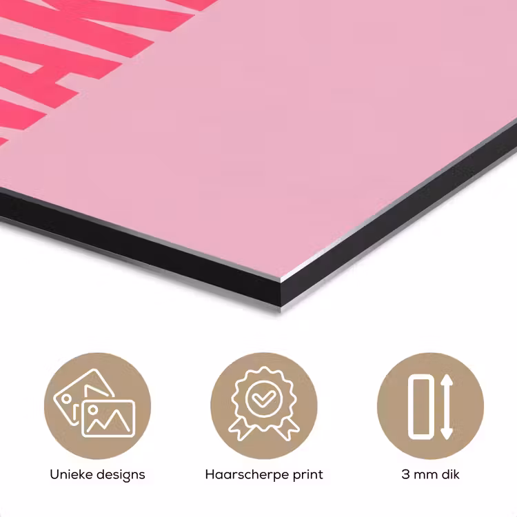 Tekst - Modern - Roze aluminium wit klein -closeup_NL