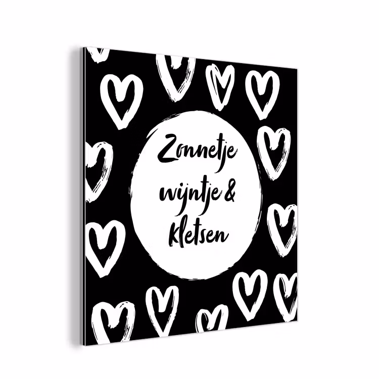 Tekst - Zonnetje, wijntje & kletsen - Quotes - Wijn - Tuin aluminium wit klein -3d