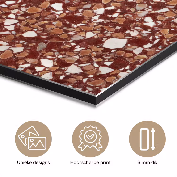 Terrazzo - Patroon - Steentextuur - Roodbruin aluminium wit klein 46 -closeup_NL