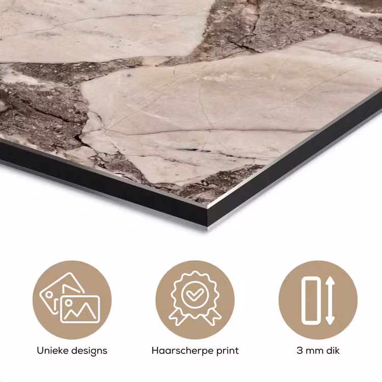 Textuur - Marmer - Abstract - Beige - Bruin aluminium wit klein -closeup_NL