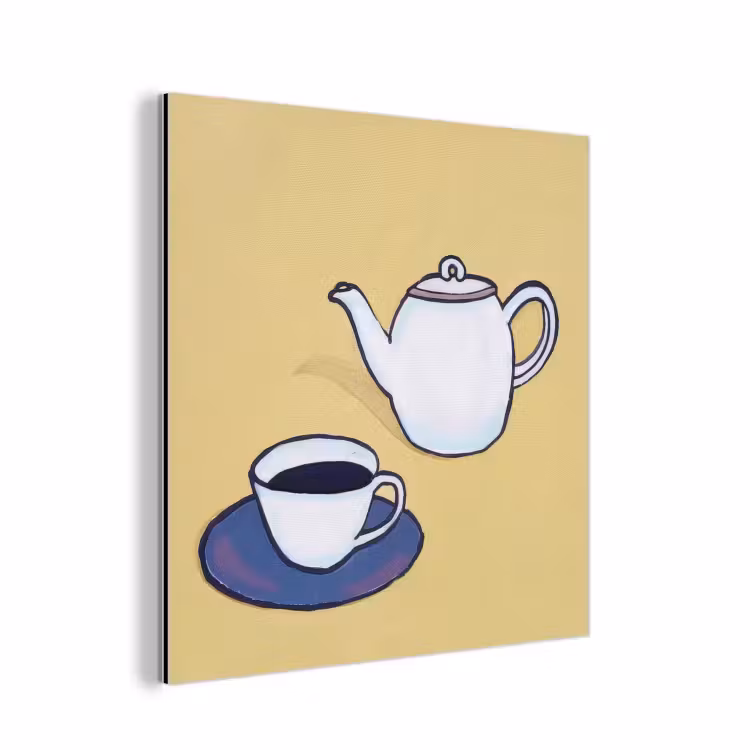 Theepot - Kopje - Beige - Illustratie aluminium wit klein -3d
