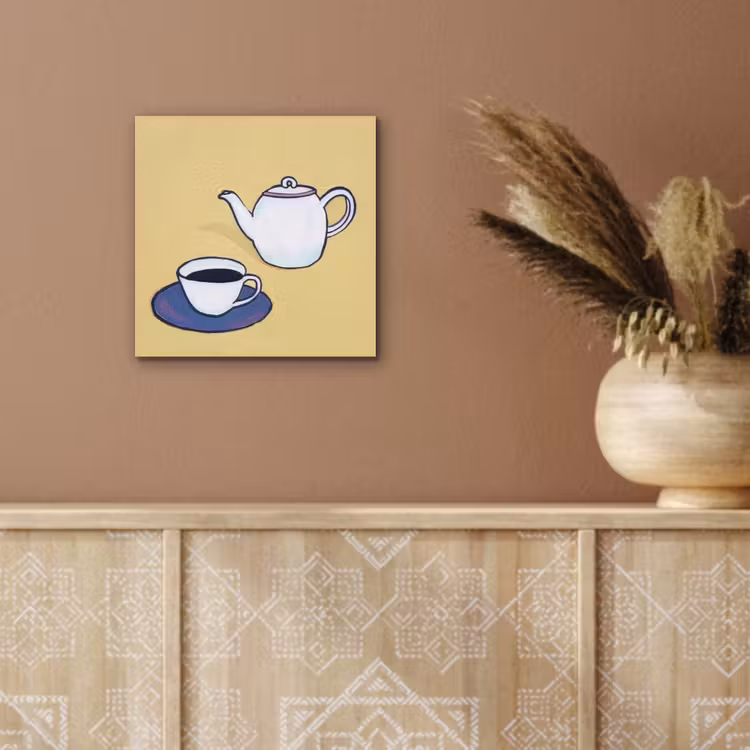 Theepot - Kopje - Beige - Illustratie aluminium wit klein -sfeer4