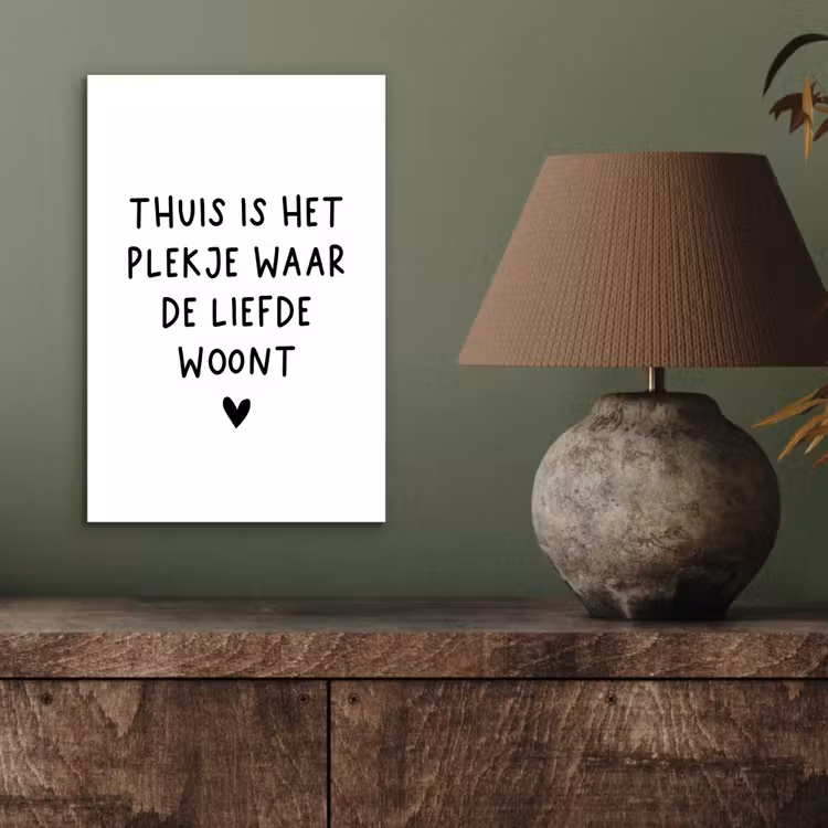 Thuis is het plekje waar de liefde woont - Spreuken - Quotes aluminium wit klein -sfeer2