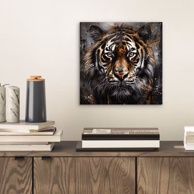 Tijger - Dieren - Portret - Luxe - Zwart aluminium wit klein -sfeer1