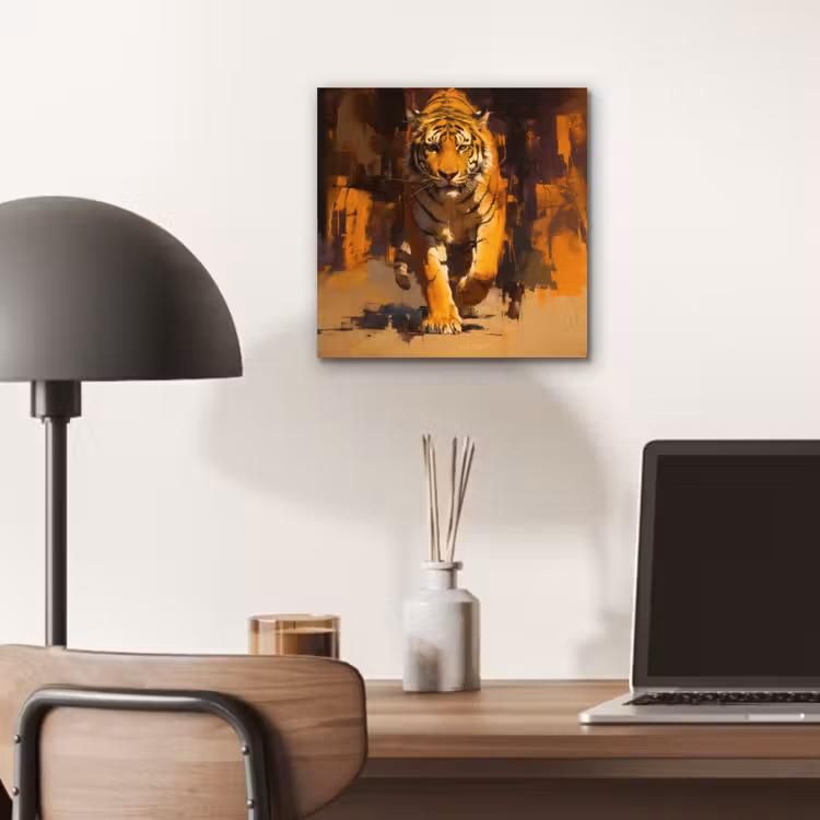 Tijger - Geschilderd - Oranje - Penseelstreken aluminium wit klein -sfeer5