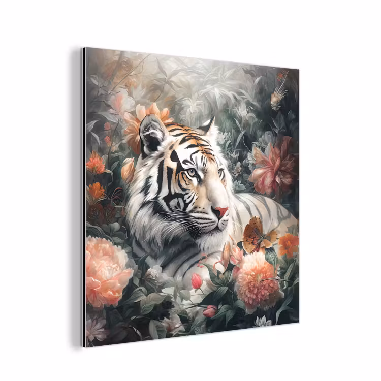Tijger - Wilde dieren - Bloemen - Jungle aluminium wit klein -3d