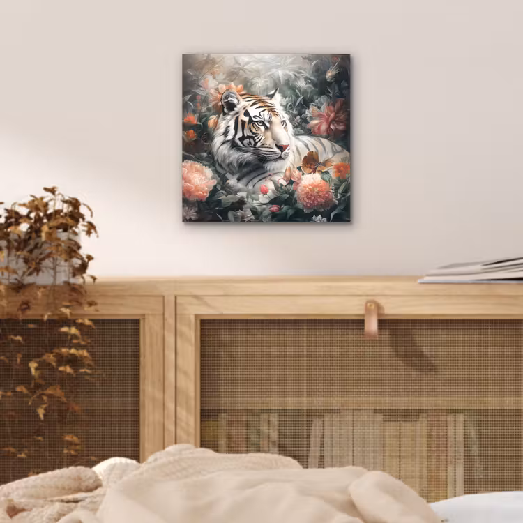 Tijger - Wilde dieren - Bloemen - Jungle aluminium wit klein -sfeer3