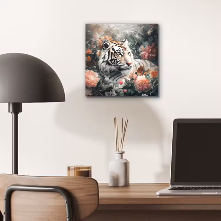Tijger - Wilde dieren - Bloemen - Jungle aluminium wit klein -sfeer5