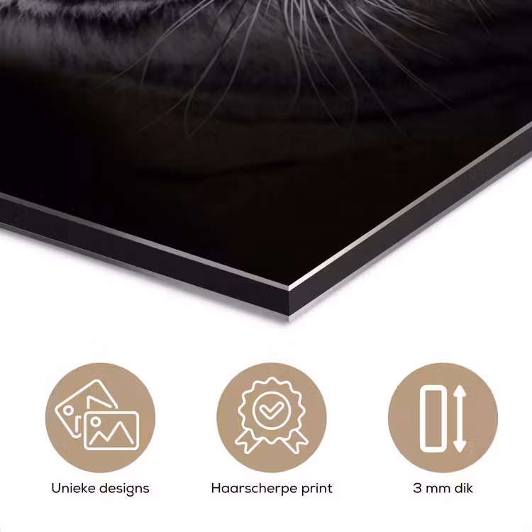 Tijger - Wilde dieren - Portret - Zwart - Dieren aluminium wit klein -closeup_NL