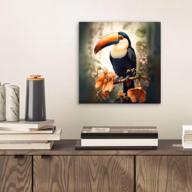 Toekan - Vogel - Bloemen - Planten aluminium wit klein -sfeer1