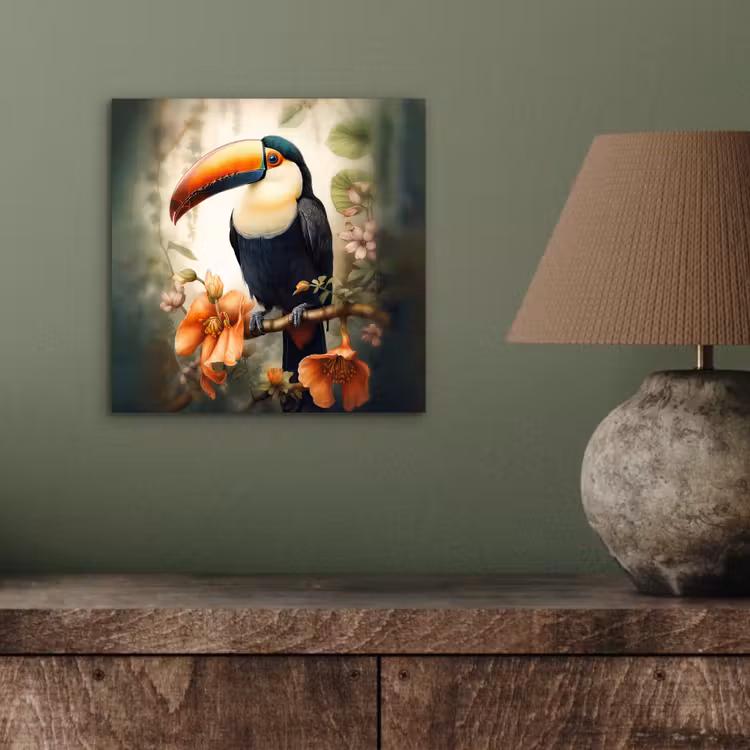 Toekan - Vogel - Bloemen - Planten aluminium wit klein -sfeer2