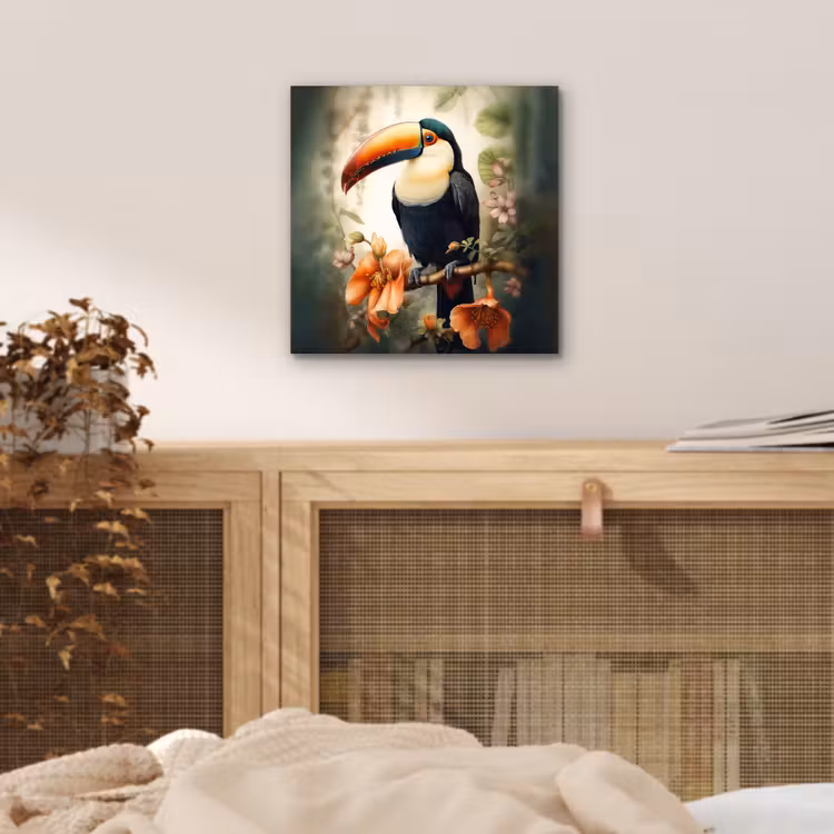 Toekan - Vogel - Bloemen - Planten aluminium wit klein -sfeer3