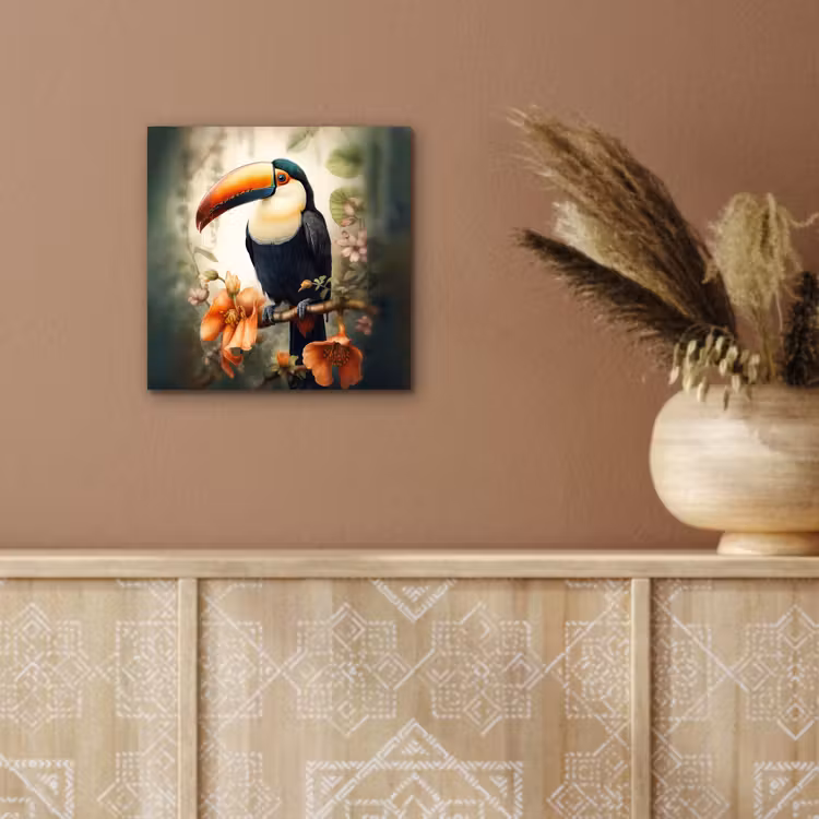 Toekan - Vogel - Bloemen - Planten aluminium wit klein -sfeer4
